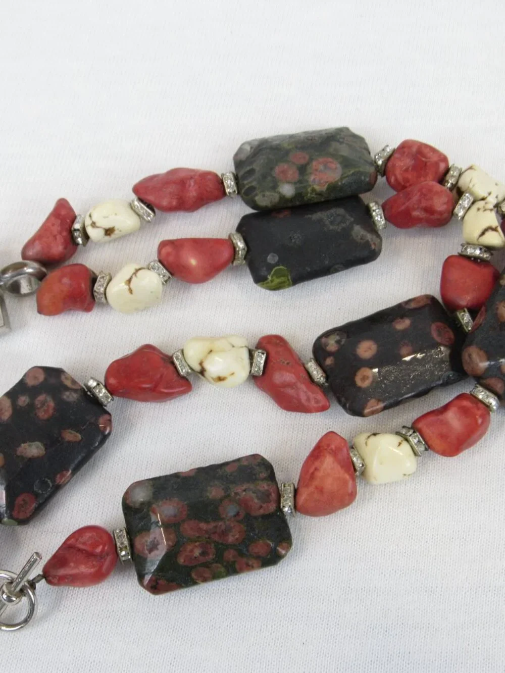 Chunky Beaded Cross Pendant Necklace Red Black Cream Southwestern Boho Statement
